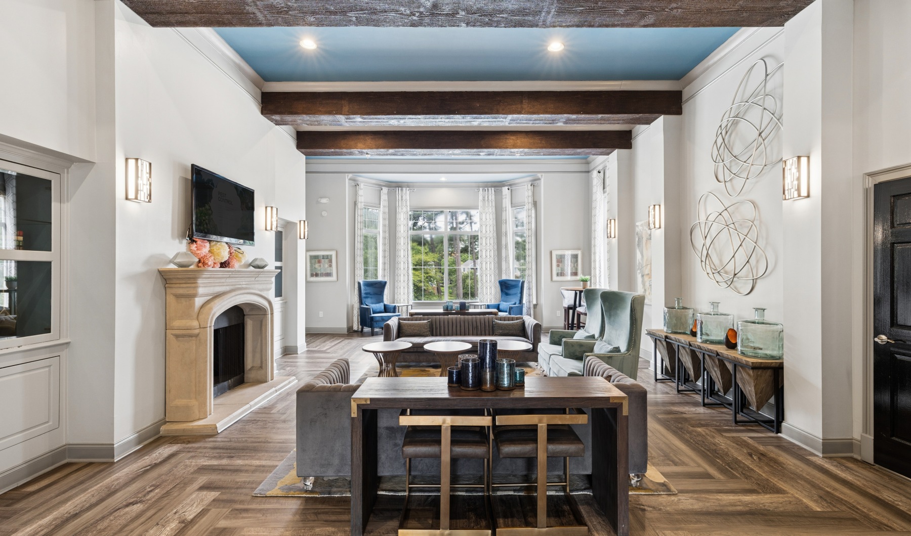 leasing office with tables and sofas